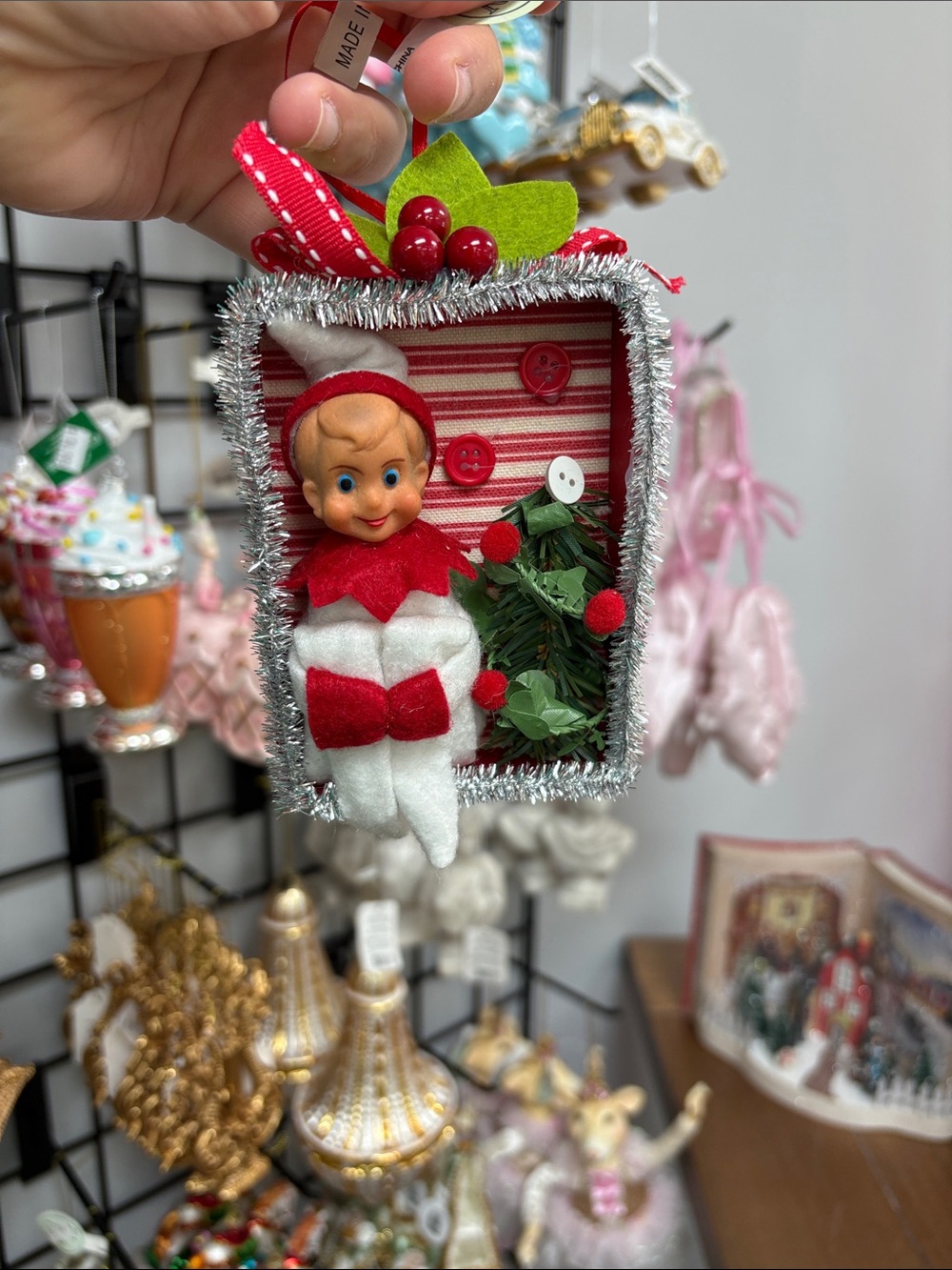 Elf shadow box ornament